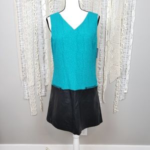 Andrew Marc Turquoise Black V-neck Mini Dress